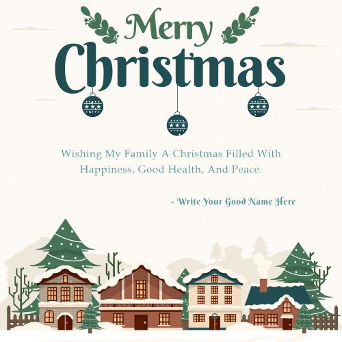 Merry Christmas Vintage Town Greeting Photo Free Edit Your Name Card Create