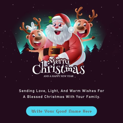 Realistic Merry Christmas Santa Template Greeting Card With Name Pictures