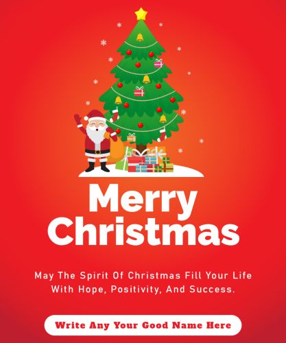 Merry Christmas Santa Claus Red Template Greeting Card With Name Pics