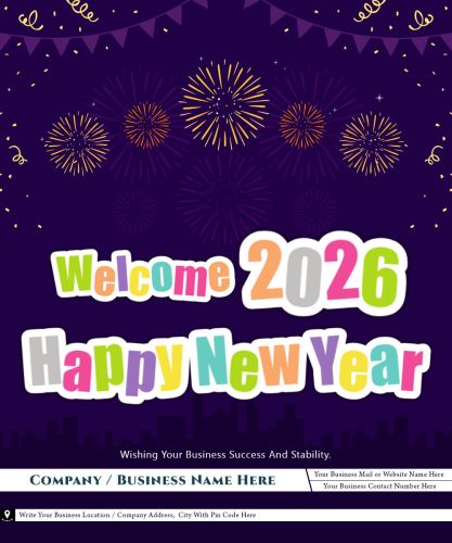 New Year 2026 Business Details Printed Poster Create Online Free Template