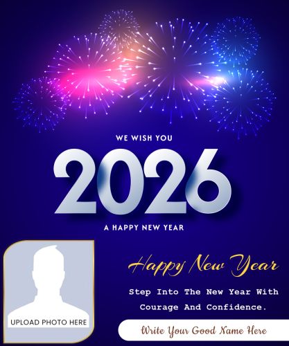 2026 Happy New Year Colorful Fireworks Frame Card With Text Printable