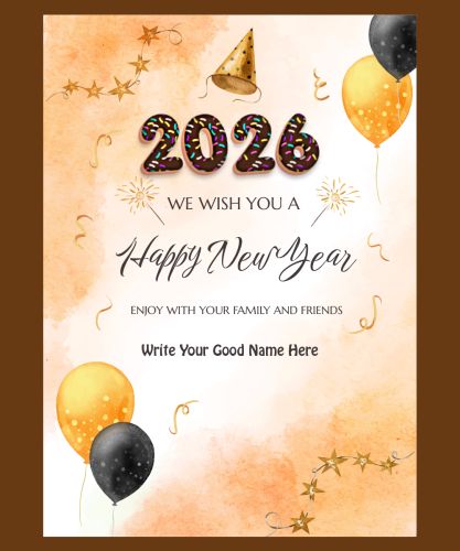 2026 Happy New Year Celebration Greeting Card Template With Balloons Custom Name