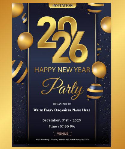 2026 New Year Party Invitation Template Edit Online Customized Text Writing
